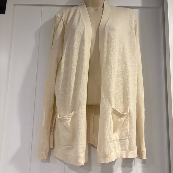 Gap Sweaters - Gap Open Front Cardigan Linen Blend Front Pockets Ivory, Women’s Size M